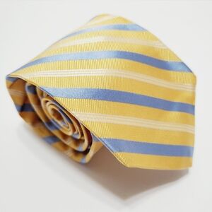Brooks Brothers Necktie Yellow & Blue Stripe Pattern Men's Silk Neck Tie